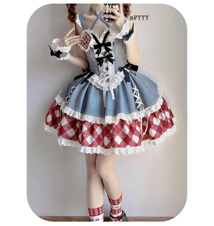 Kuma - Sweet Cowboy - Sweet Lolita Pastel Colors Denim Skirt Set