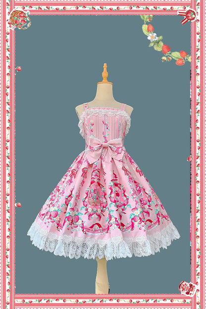 Infanta - Strawberry Culinary Maiden - Sweet Lolita JSK Dress With Strawberry Floral Print