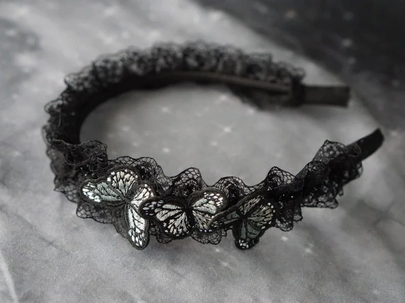 Strange Sugar - Gothic Lolita Black Headdress Butterfly KC Photography Props