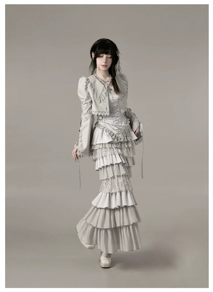 With PUJI - Letter and Poetry ﾂｷ Humanoid Robot - Silver Gothic Lolita Mermaid Skirt Set