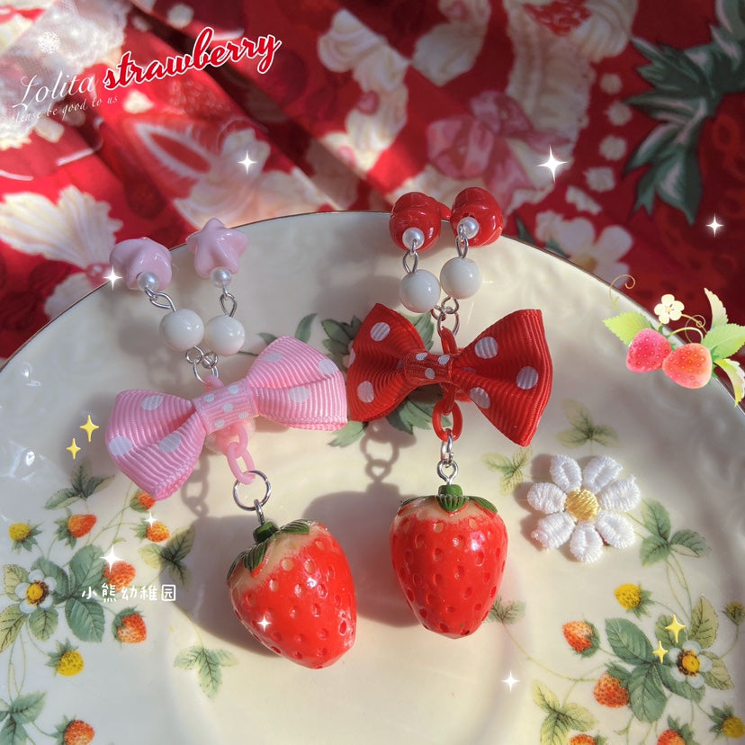 Bear Doll - Sweet Lolita Strawberry Necklace Red Polka Dot Bow