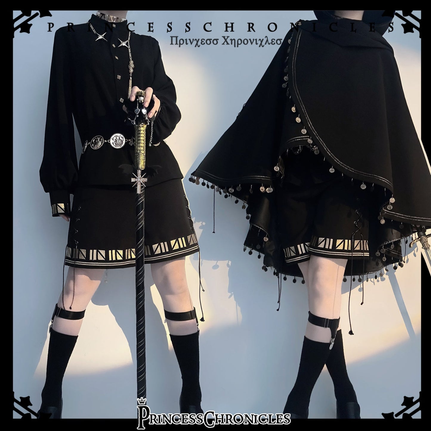 Princess Chronicles - Black Cat - Black Ouji Lolita Cape with Cool Cat Ear Hood