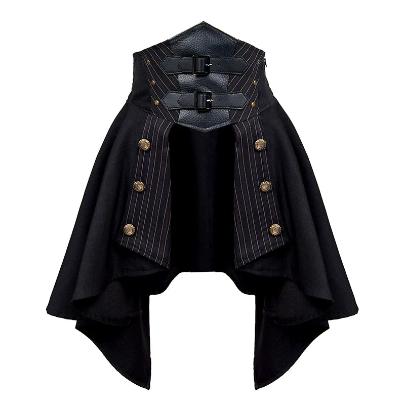 Mr. Yi's Steam Continent - Gothic Lolita Skirt Black High-Waisted Leather Waistband Skirt