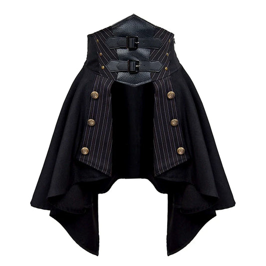 Mr. Yi's Steam Continent - Gothic Lolita Skirt Black High-Waisted Leather Waistband Skirt