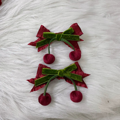 Chestnut Lolita - Sweet Lolita Headdress Cherry Hair Clip Straw Hat Necklace Handmade Set