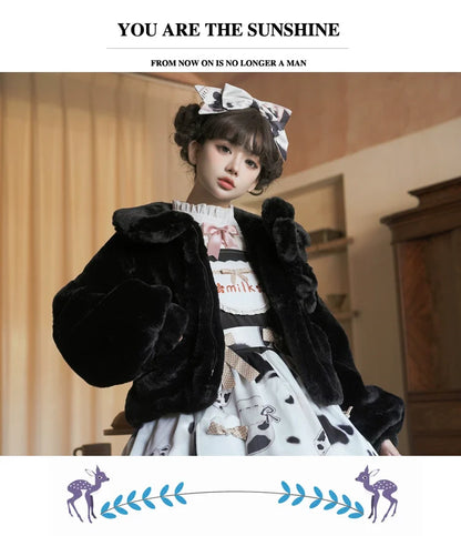 Eieyomi - Daily Lolita Coat Imitation Rabbit Hair Short Winter Coat