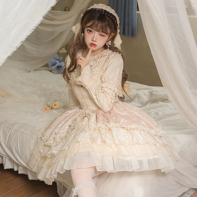 With PUJI - Music Box - Classic Lolita JSK Suit Ballet Cake Skrit
