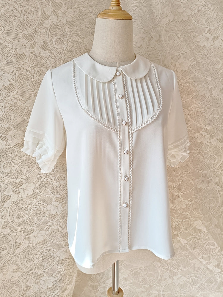 Youlan Lane - Elegant Lolita Chiffon White Short Blouse