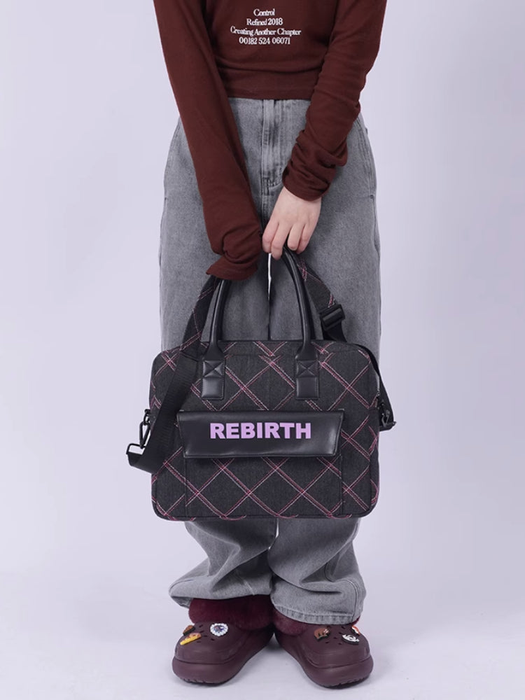 Plaid denim computer bag【s0000007318】