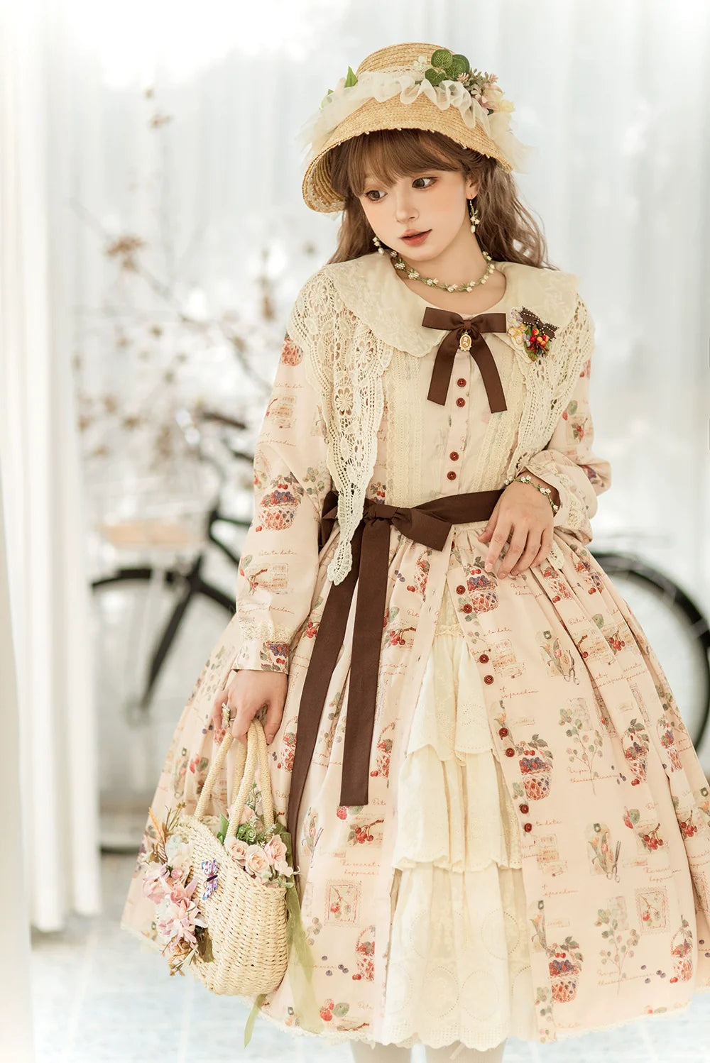 Miss Point - Chubby Fox in the Forest - Customized Lolita Skirt Embroidery Lace Cotton Lolita Skirt