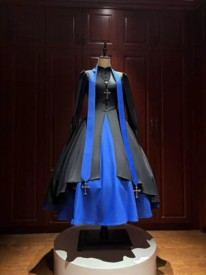 LetterfromGod - Night Watchman - Gothic Lolita OP Dress, Open-Front Hem