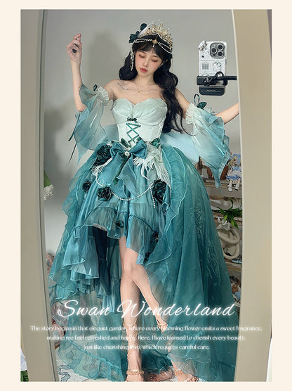 Meowing and Fruity - Swan Wonderland - Fairy Lolita JSK with High-Low Hem