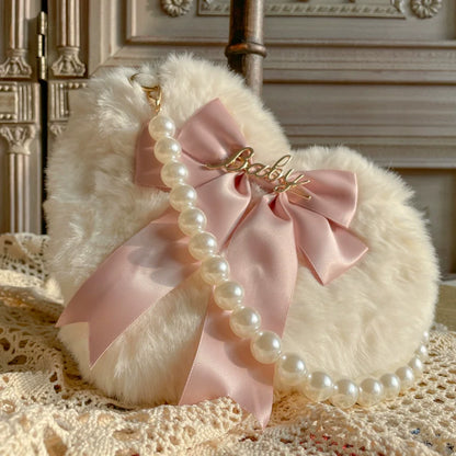 MAID - Kawaii Lolita Heart Bag Plush Pearl Chain Handbag