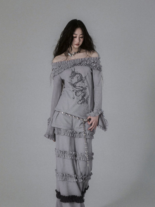 Slim fit ruffle leaf skirt【s0000006405】