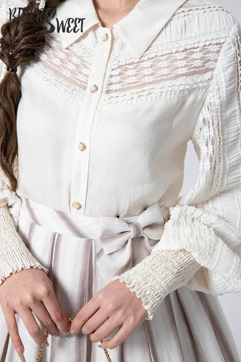 Bitter Sweet - Late Spring - Vintage Lolita Shirt Lace Long Sleeve Blouse