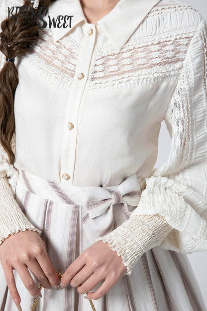 Bitter Sweet - Late Spring - Vintage Lolita Shirt Lace Long Sleeve Blouse