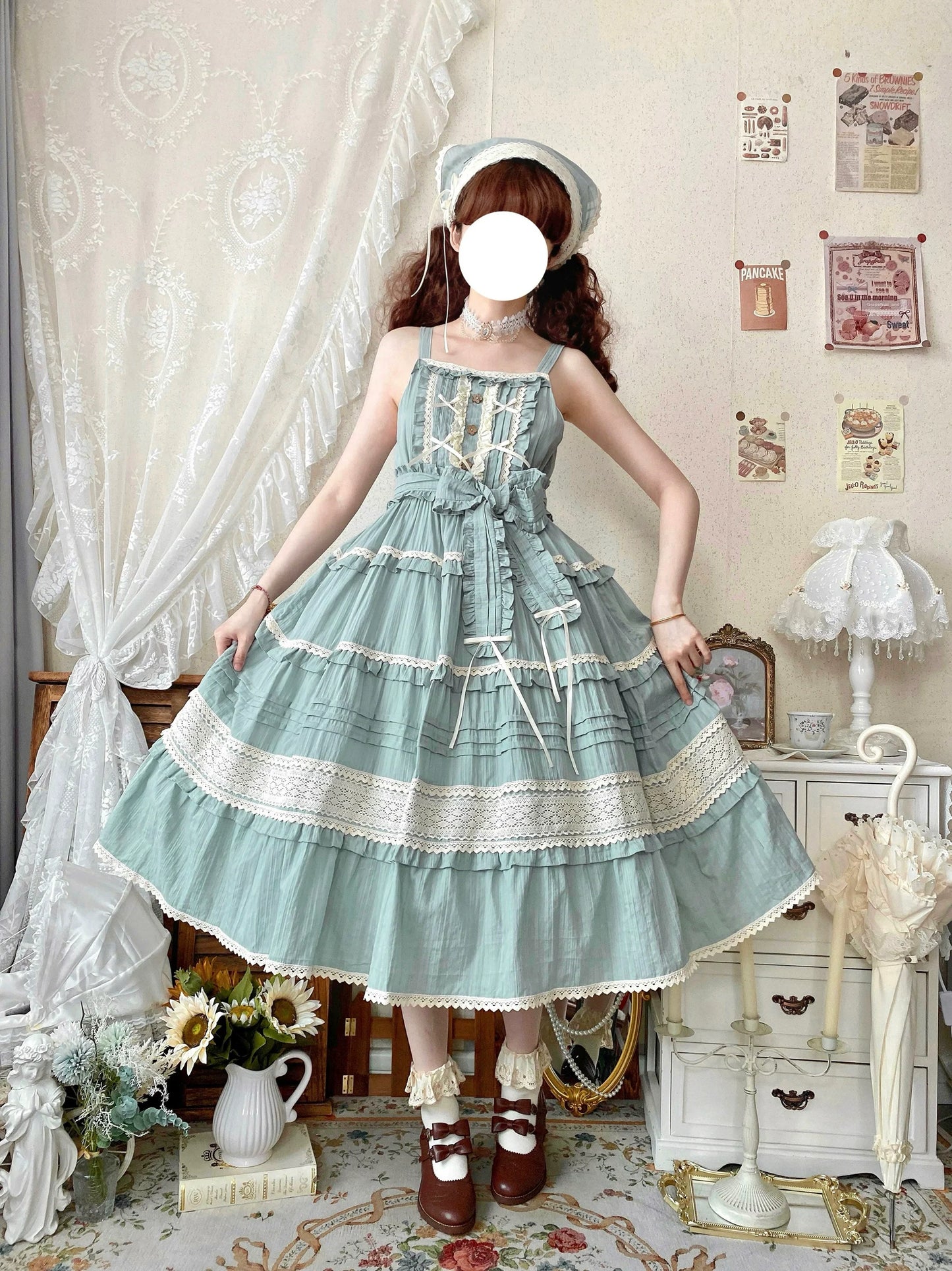 Qianmu - Summer Floral Tea - Country Lolita Cotton Jumper Dress Burlap Dress