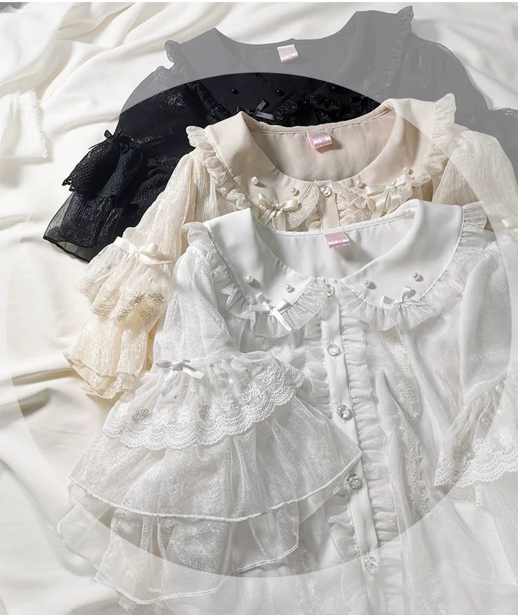 Sakurada Fawn - Lolita Sweetheart Cute Snowflake Chiffon Blouse