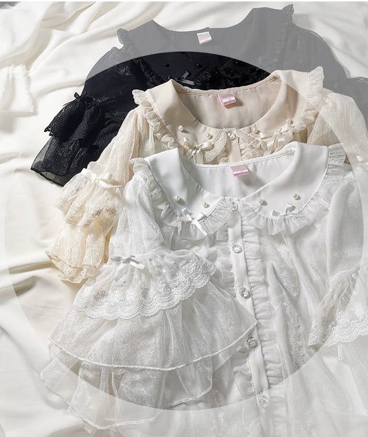 Sakurada Fawn - Lolita Sweetheart Cute Snowflake Chiffon Blouse