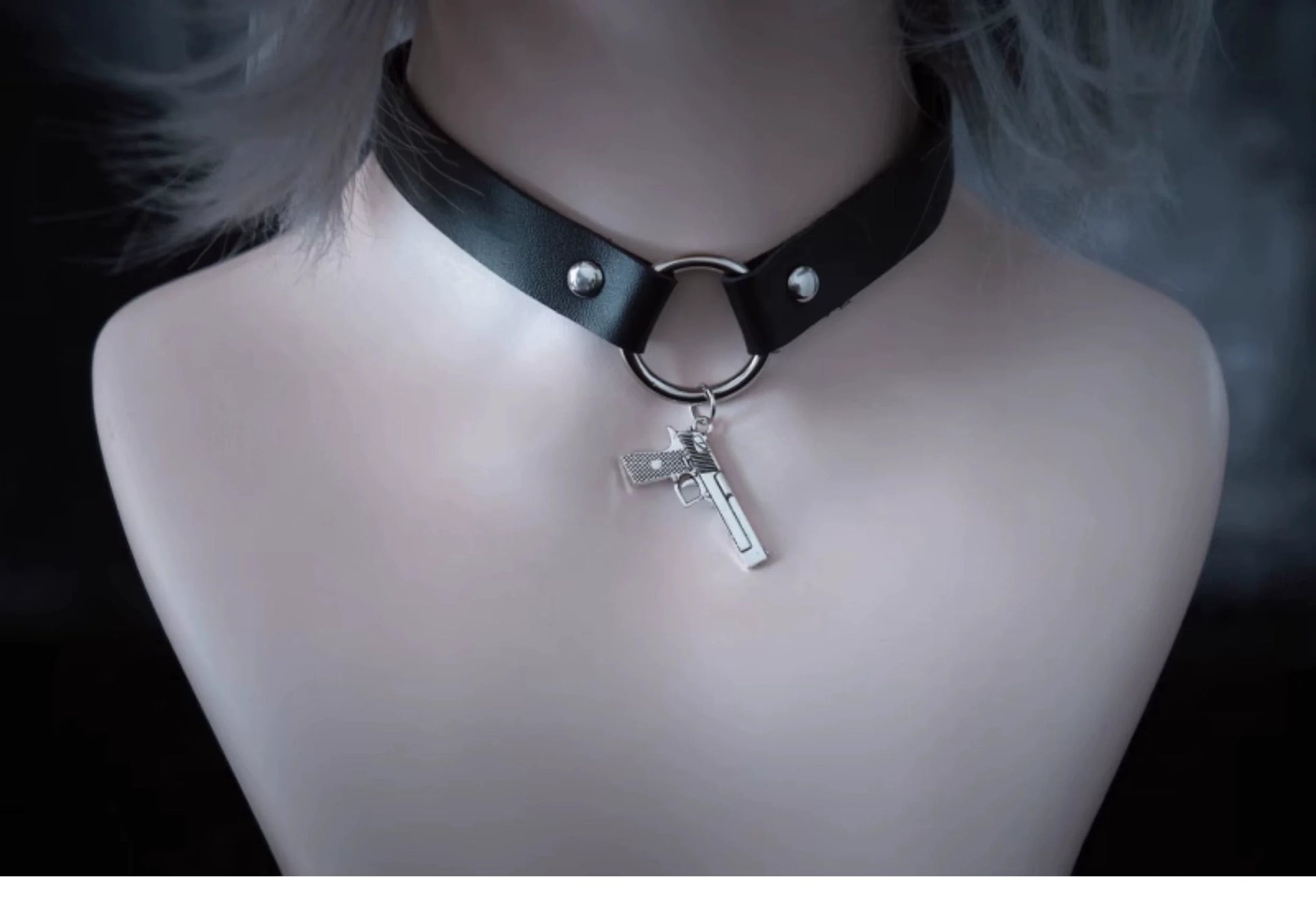 Strange Sugar - Gothic Lolita Choker Faux Leather Heart Pendant Necklace