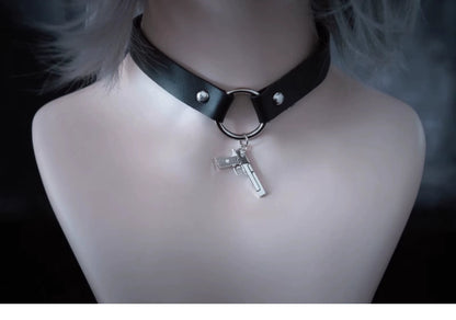 Strange Sugar - Gothic Lolita Choker Faux Leather Heart Pendant Necklace
