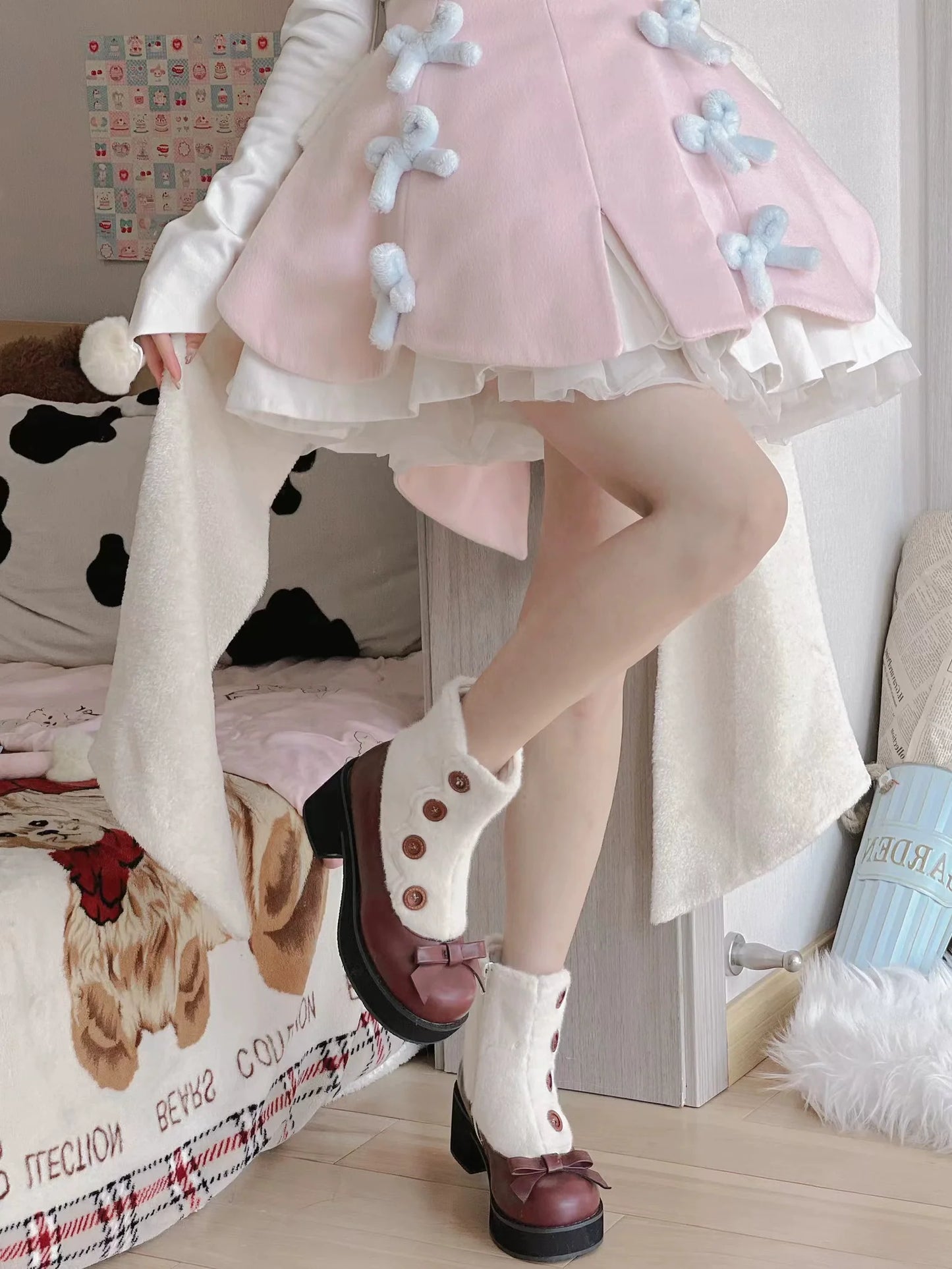 Dolly Doll - Winter Lolita Boots Fur Mary Jane Lolita Low Heel Shoes