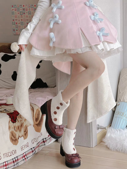 Dolly Doll - Winter Lolita Boots Fur Mary Jane Lolita Low Heel Shoes