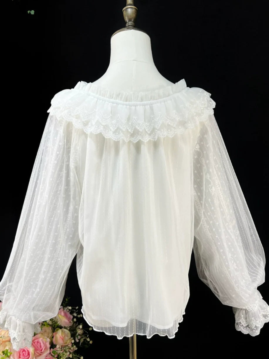DMFS - Long Sleeve Lolita Shirt Gauze Blouse Mutton Sleeves