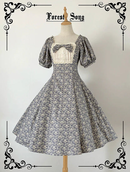 Forest Song - Pastoral Poem - Elegant Lolita OP Dress Floral Print 6-Piece Cut Lolita Dress