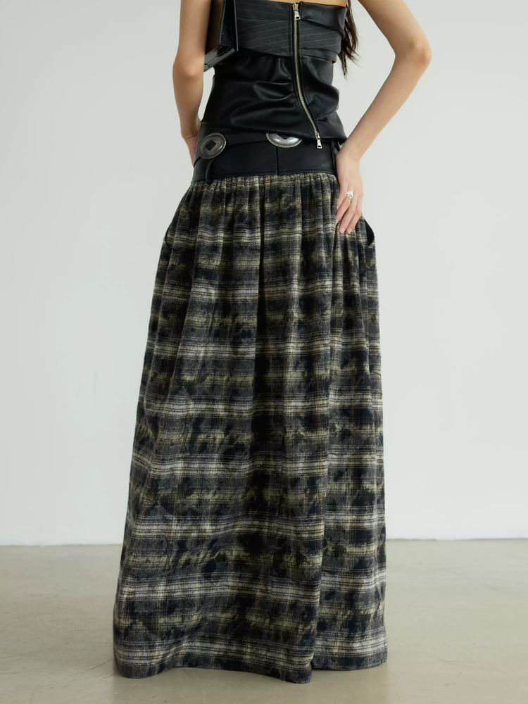 High-Waist Leather Retro Maxi Long-Skirt