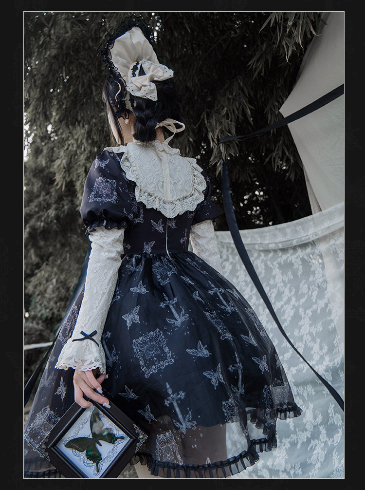 With PUJI - Gothic Butterfly Printing Embroidery Lolita OP