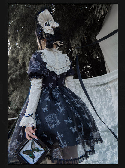 With PUJI - Gothic Butterfly Printing Embroidery Lolita OP