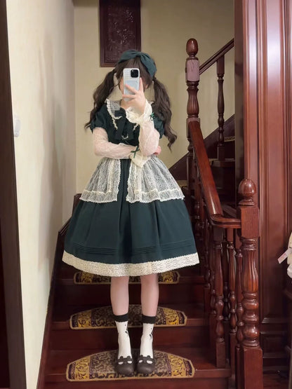 Uncle's Workshop - Mist among Flowers - Sweet Lolita OP Ruffles Lolita Apron and KC