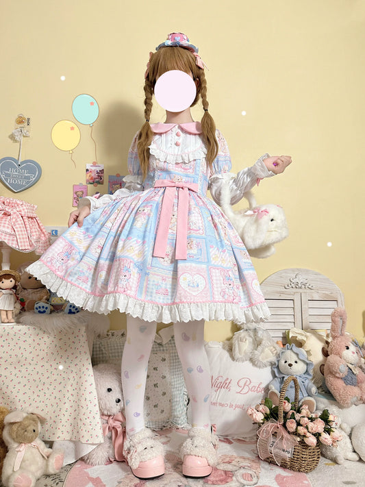 Hanguliang - Sweet Bunny Bear - Sweet Lolita Dress Long Sleeve Winter Lolita OP