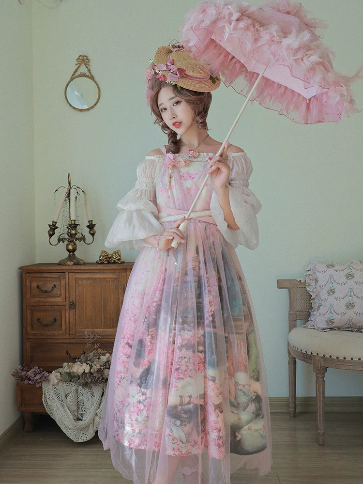 Balladeer - Classic Lolita Shirt Puff Sleeves Open Shoulder Blouse