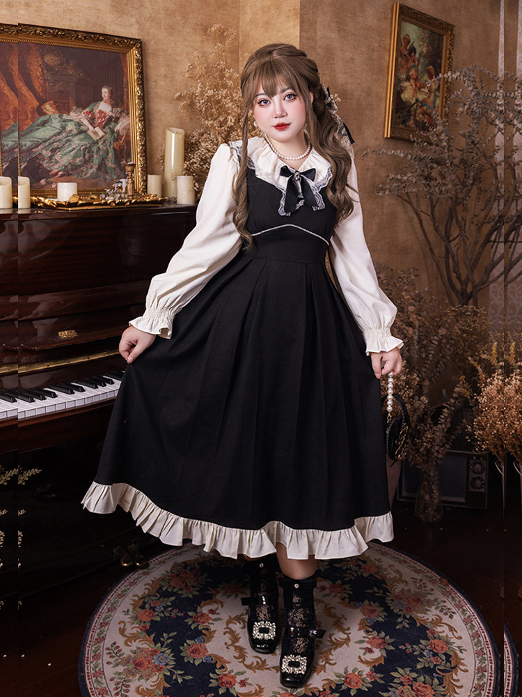 Yingtang - Plus Size Lolita French Retro Dress Set