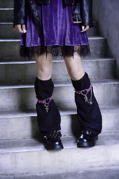 Strange Sugar - Black Purple Handmade Suede Gothic Leg Cover