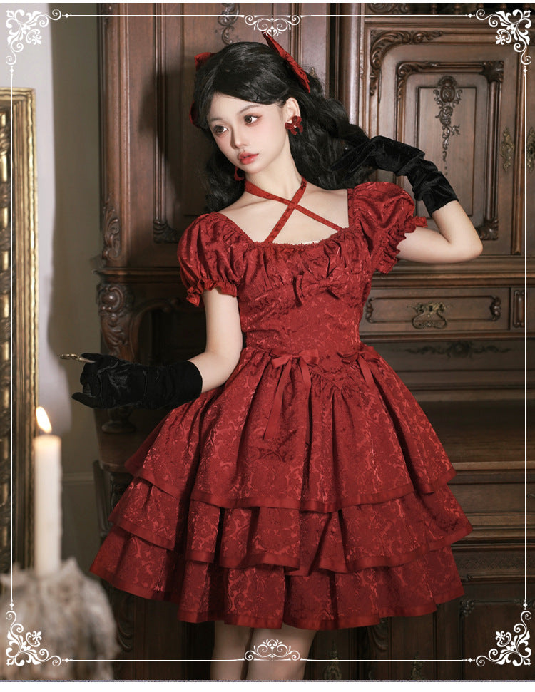 Eieyom - Elegant Lolita Short Sleeve Red Dress