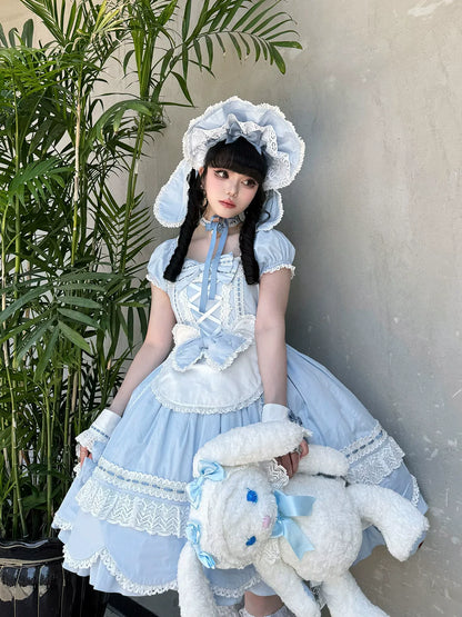 Miss Point - Vintage Petal Rabbit - Old School Lolita OP Cotton Dress With Petal-Shaped Hem
