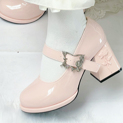 Dreamland - Wanxiang Cycle - Elegant Lolita Heel Shoes with Embossed Rose