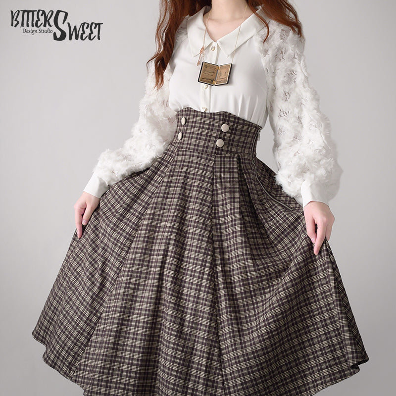 BitterSweet - Vintage Lolita Skirt Fishbone Tartan Super High Waist SK