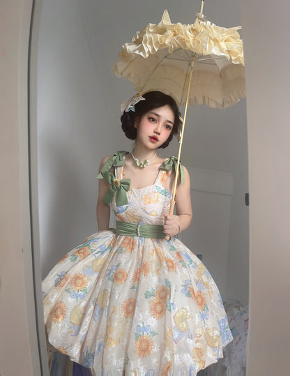 Akiyama Future Studio - Sunflower Print Lolita JSK Dress in Breathable Light Fabric