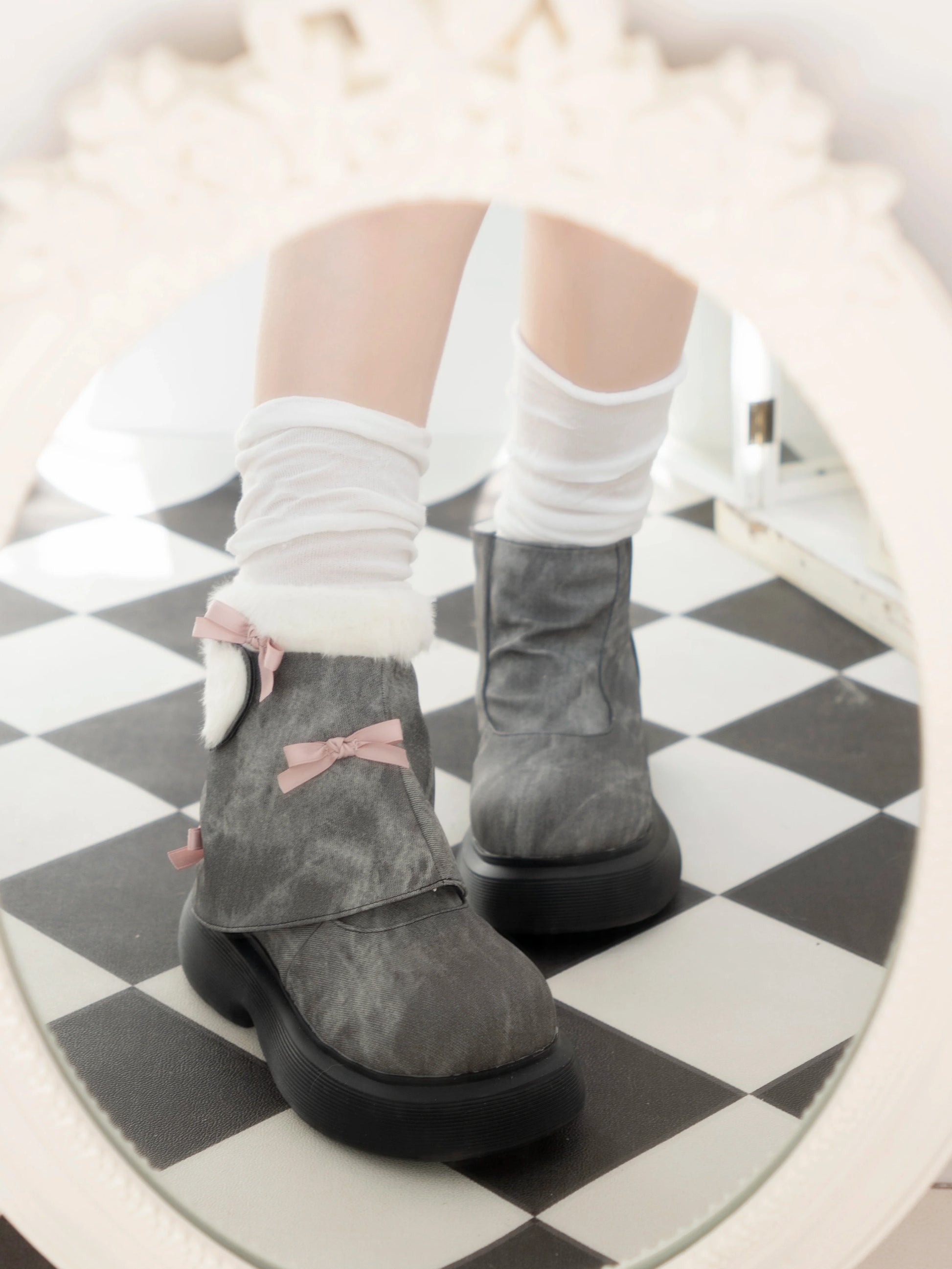 Dolly Doll - Ponyo - Winter Casual Lolita Boots Bow Thick Sole Shoes