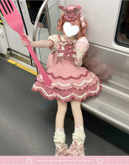 Sakurahime - Bunny Breeze - Pink Sweet Lolita OP Dress with Cute Hat and Bunny Ears
