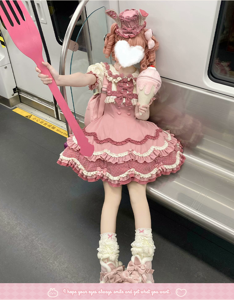 Sakurahime - Bunny Breeze - Pink Sweet Lolita OP Dress with Cute Hat and Bunny Ears