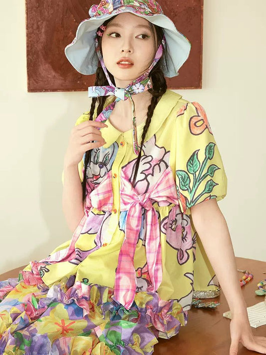 Puff sleeve original short sleeve top【s0000008722】