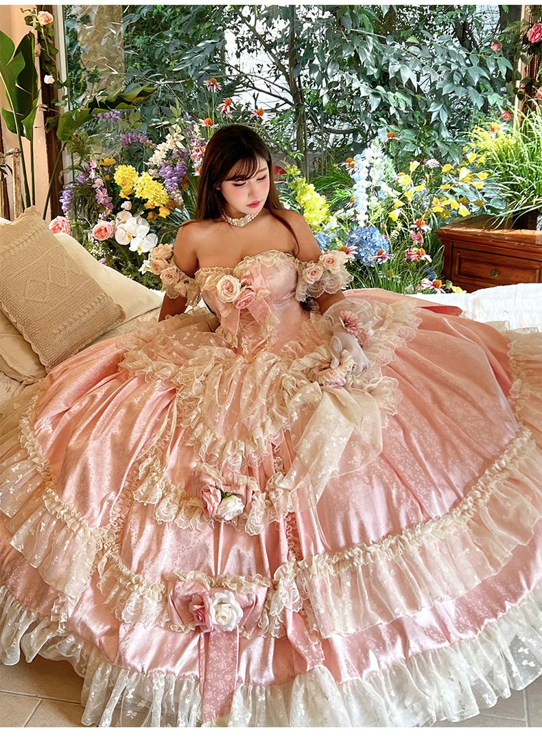Diamond Honey - Love and Roses - Princess Bridal Wedding Lolita Dress With Rose Detail and Tiered Skirt