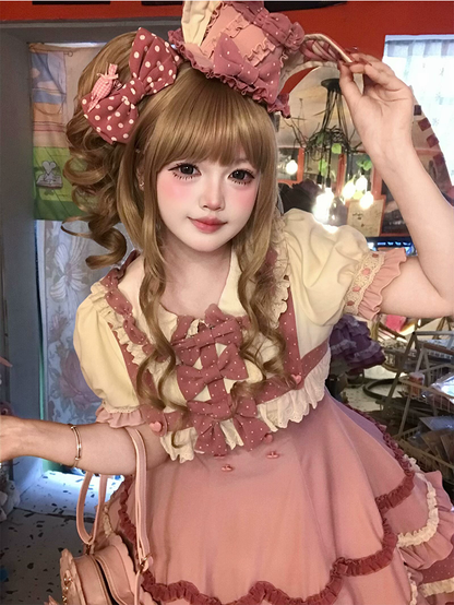 Sakurahime - Bunny Breeze - Pink Sweet Lolita OP Dress with Cute Hat and Bunny Ears