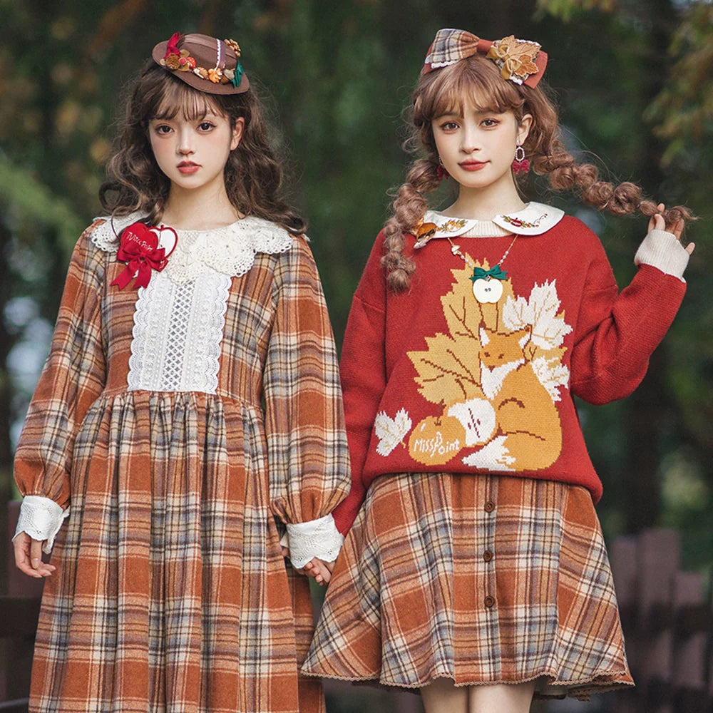 Miss Point - Chubby Fox in the Forest - Kawaii Lolita Sweater Customized Winter Lolita Couple Outfit