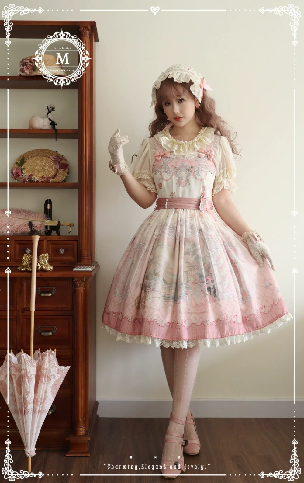 Moon River - Swan Lake Mirror - Pink Sweet Lolita Print JSK Dress